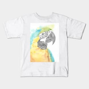 blue and gold macaw watercolor portrait bird parrot Kids T-Shirt